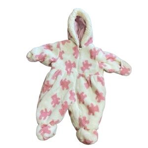 Rothschild Infant Girl 6-9 Months Faux Fur Winter Suit White With Pink Bears